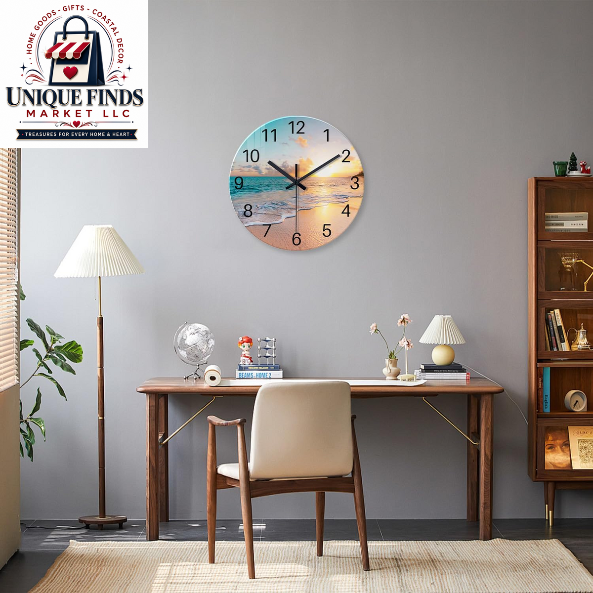 Battery-Operated 12-Inch Blue Beach Wall Clock