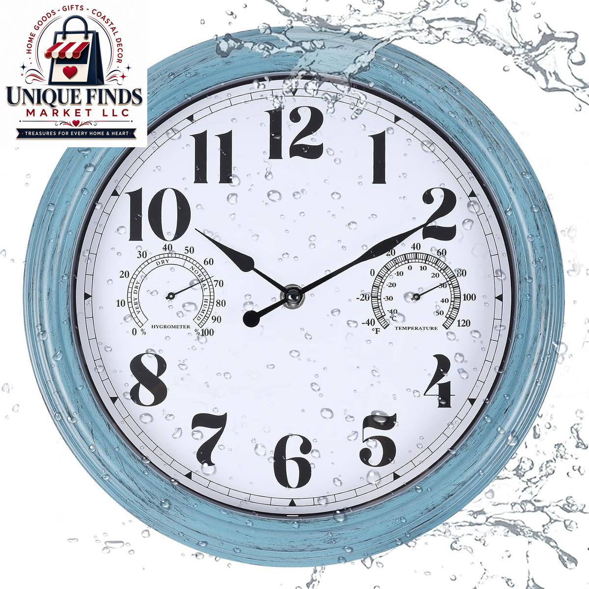 16-Inch Waterproof Outdoor Wall Clock with Temperature Display for Patio and Garden Use