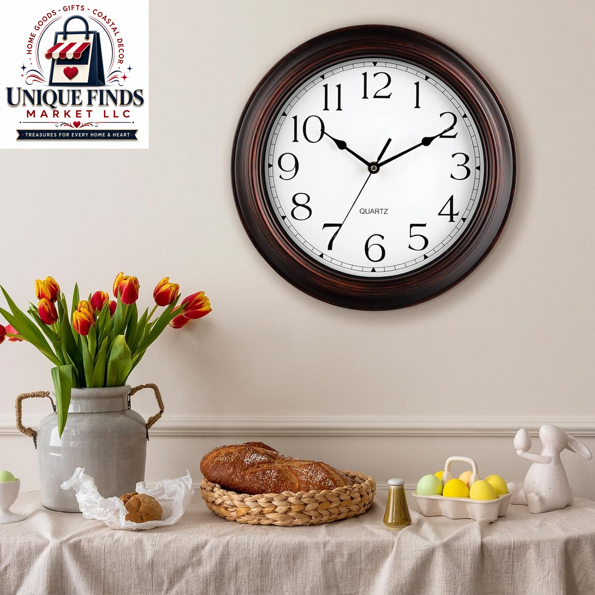 KECYET 12-Inch Battery-Operated Silent Wall Clock for Living Room