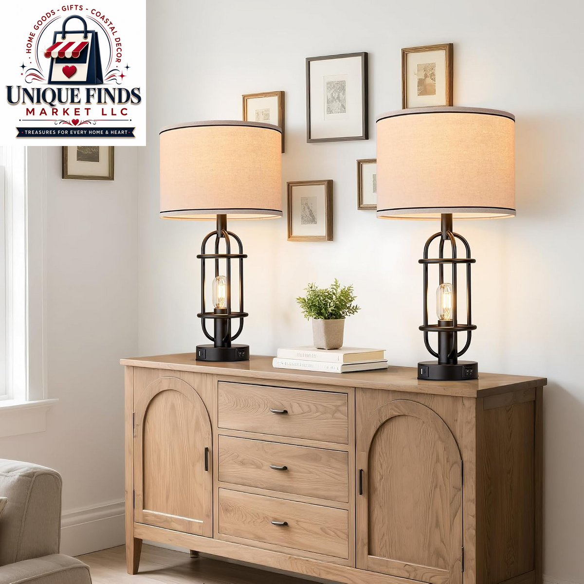 Reaketon 22.3-Inch Black Farmhouse Table Lamps for Living Room - Set of 2