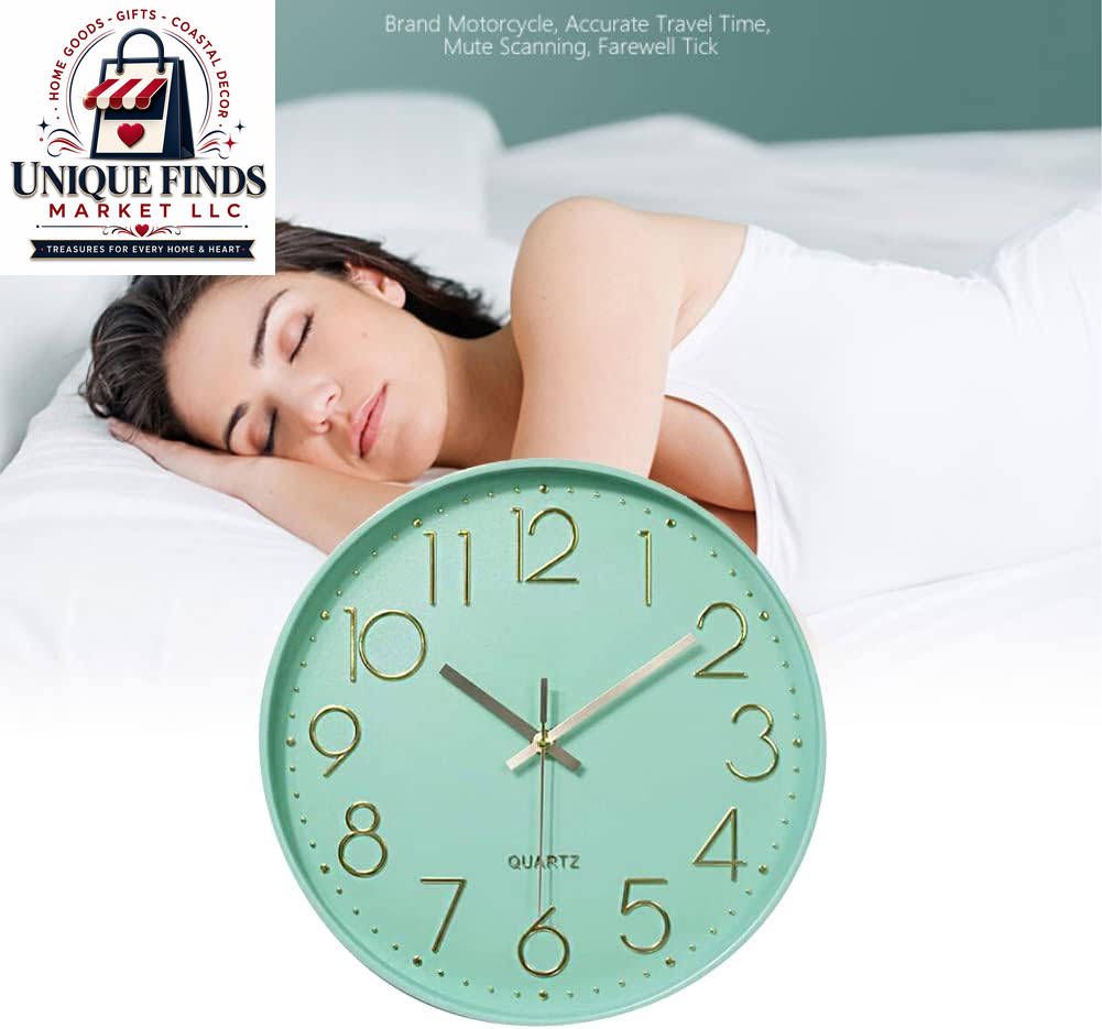 12-Inch Silent Quartz Wall Clock - Non-Ticking Battery Operated Round Clock for Home, Kitchen, Office, School, and Living Room Decor (Mint Green)