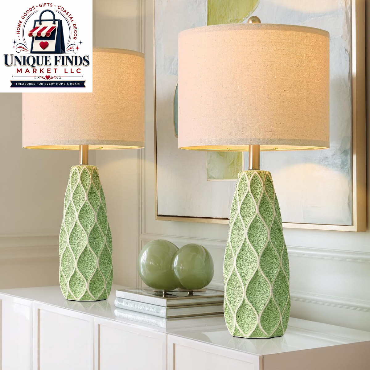 Set of 2 27.5" Green Ceramic Table Lamps for Bedroom and Living Room