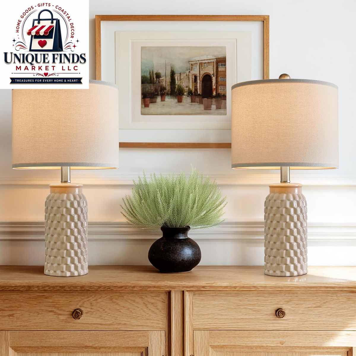 Set of 2 Pink Ceramic Nightstand Lamps, 20.5 Inches