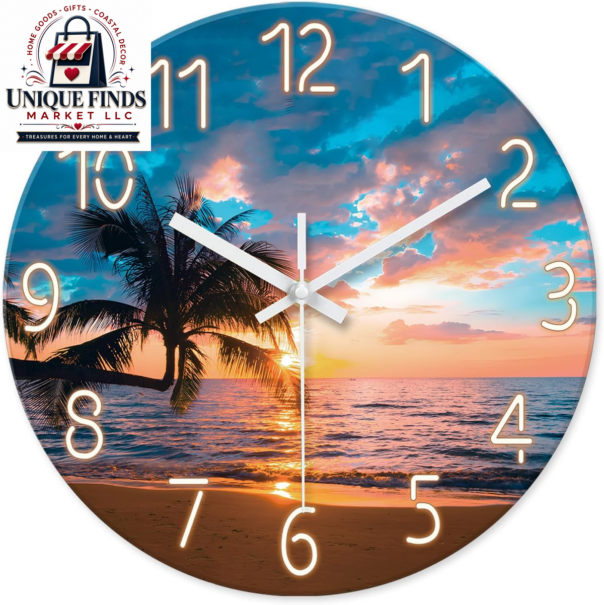 XFM Blue 12-Inch Silent Non-Ticking Beach Wall Clock