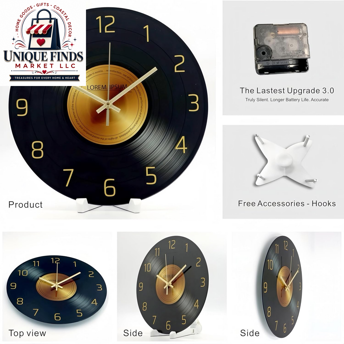 12-Inch Classic Glass Wall Clock with Music Record Design - Silent, Non-Ticking Battery Operated Clock for Living Room Decor (Size A)