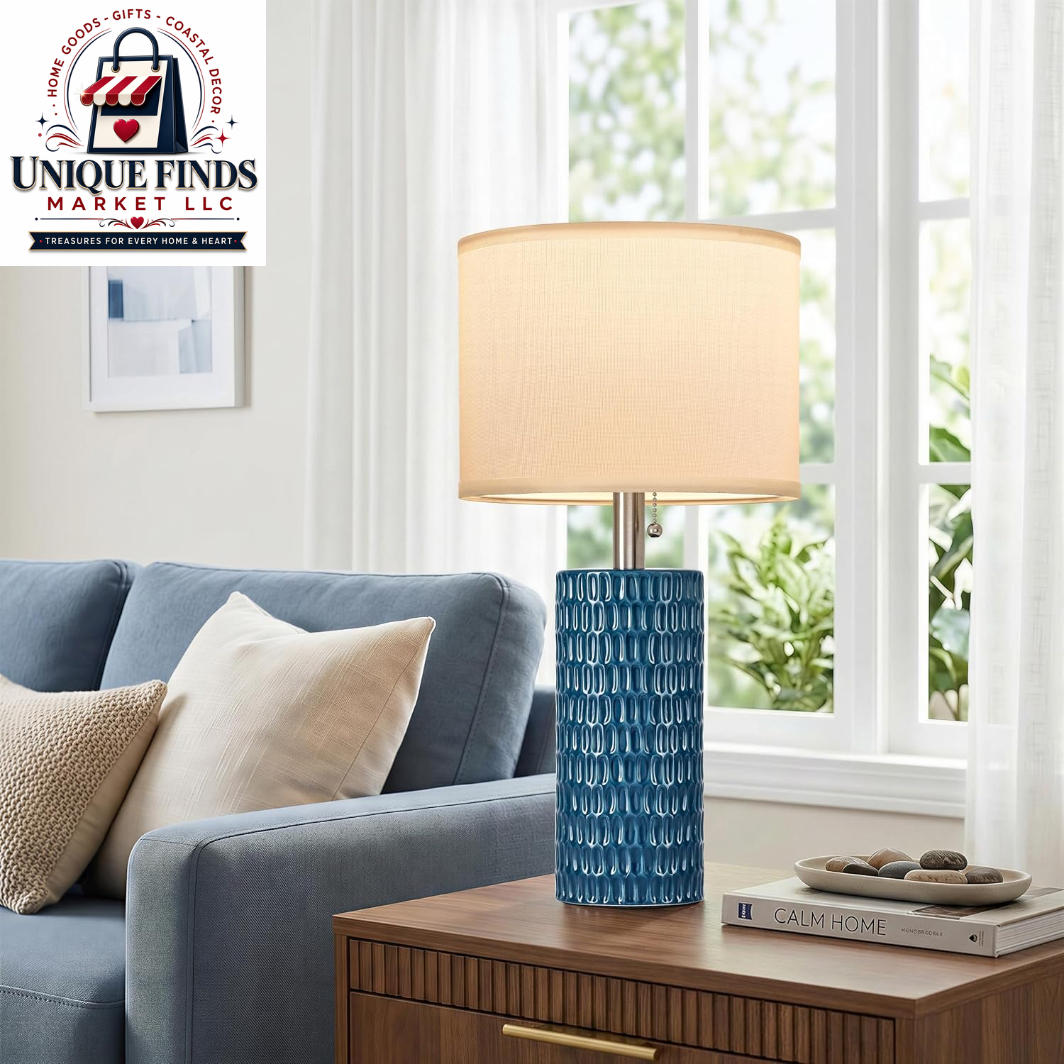 Reaketon 20” Modern Table Lamps Set of 2, Lamps for Bedroom, Blue