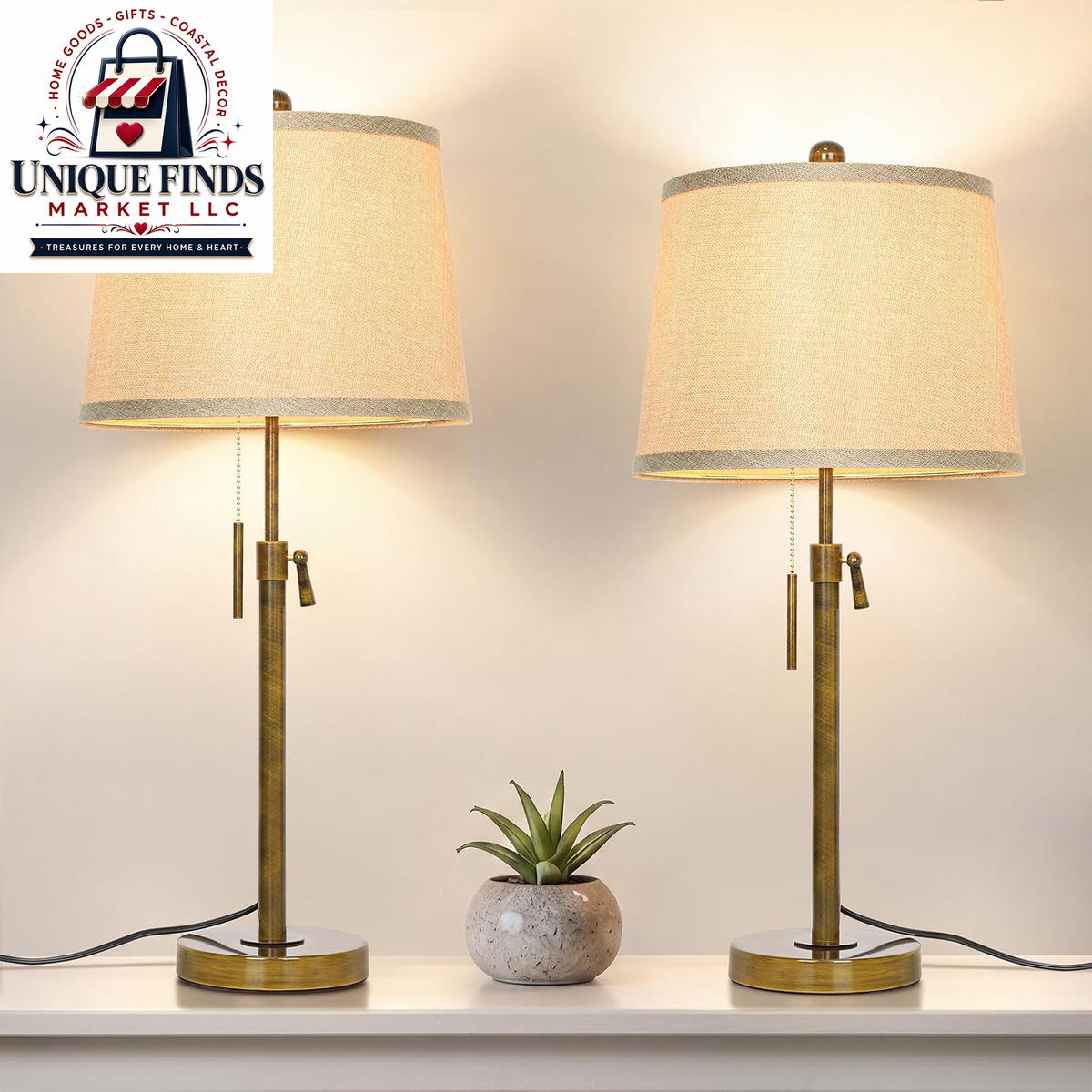 Set of 2 Adjustable Height Black Bedside Table Lamps: Modern 3-Way Dimmable Nightstand Lighting with Pull Chain Switch for Living Room and Office (Bulbs Included)