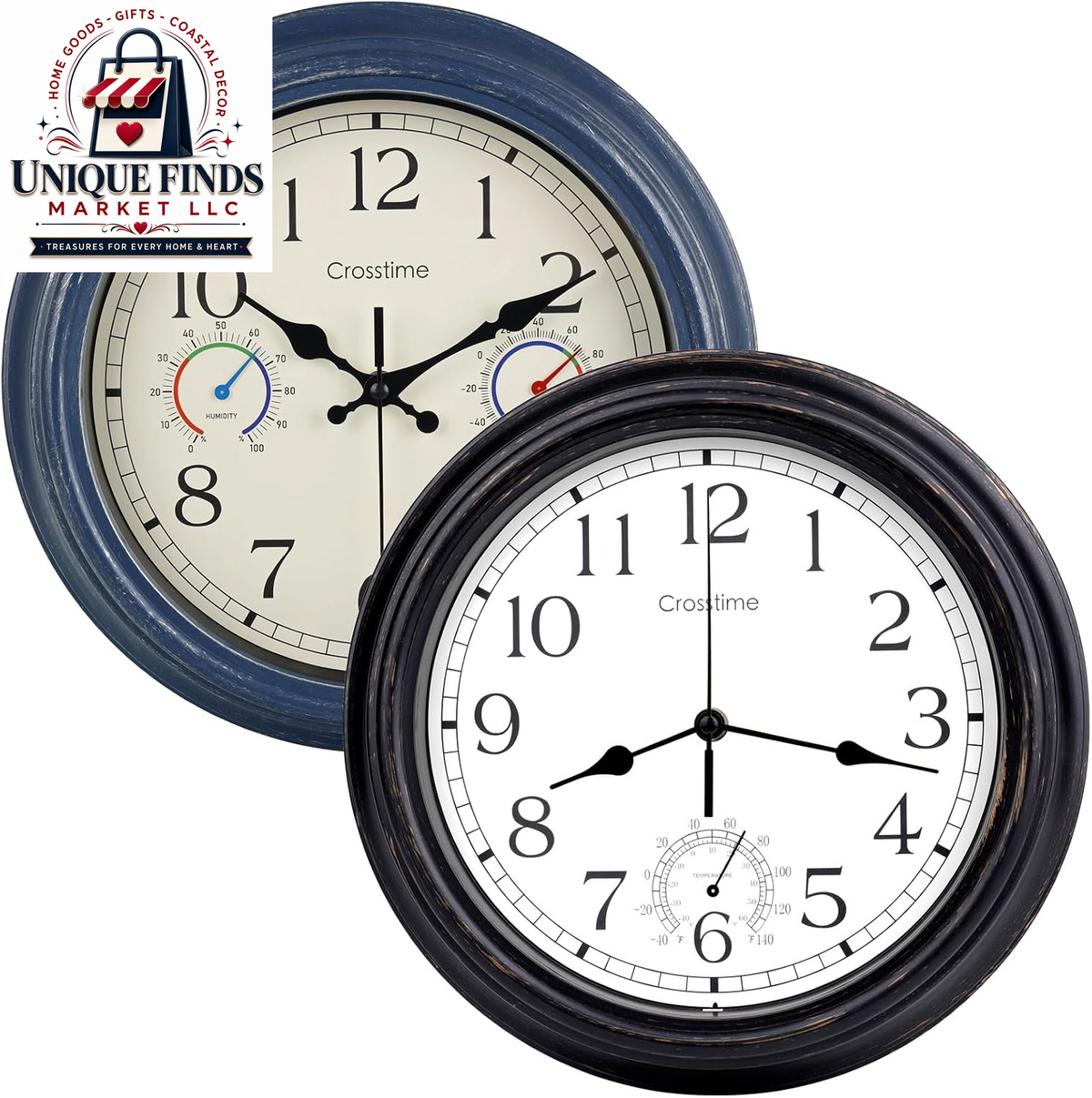 Crosstime 12-Inch Indoor/Outdoor Retro Wall Clock - Battery Operated and Silent, Blue
