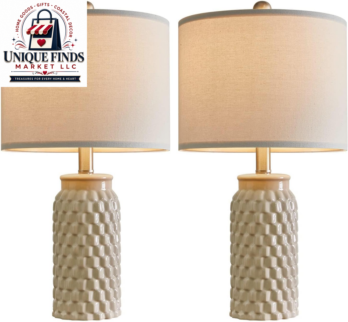Usumkky 20.5-Inch Ceramic Table Lamp Set of 2 - Modern Farmhouse and Boho Design, Ideal for Bedroom Nightstands and Living Room End Tables, Compact Desk Lamps in Cream