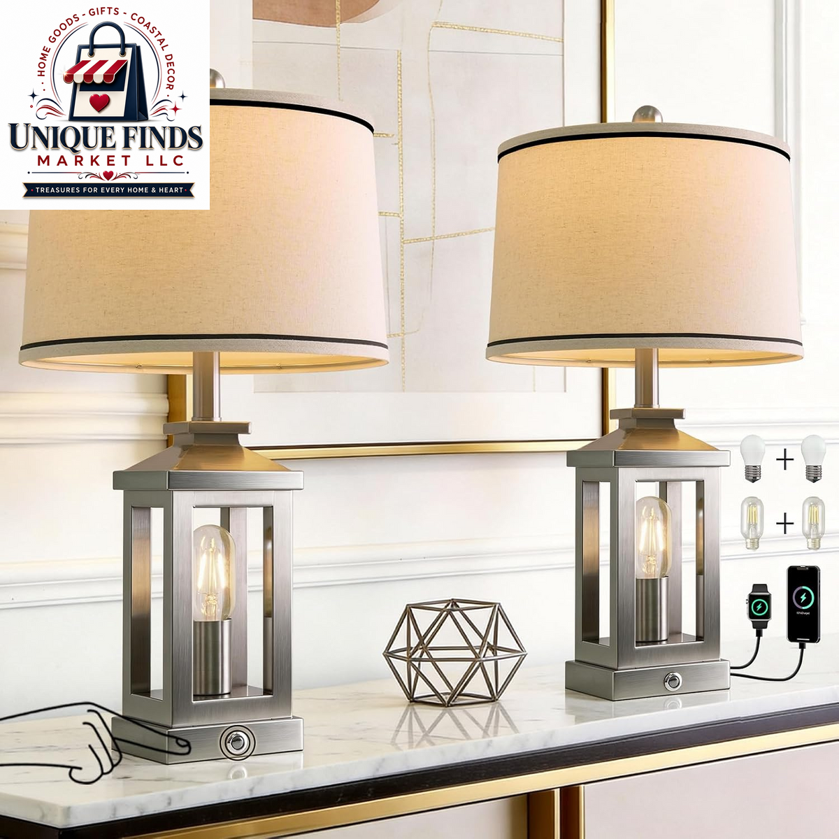 Set of 2 Modern 23.75" Table Lamps for Living Room and Bedroom Nightstands