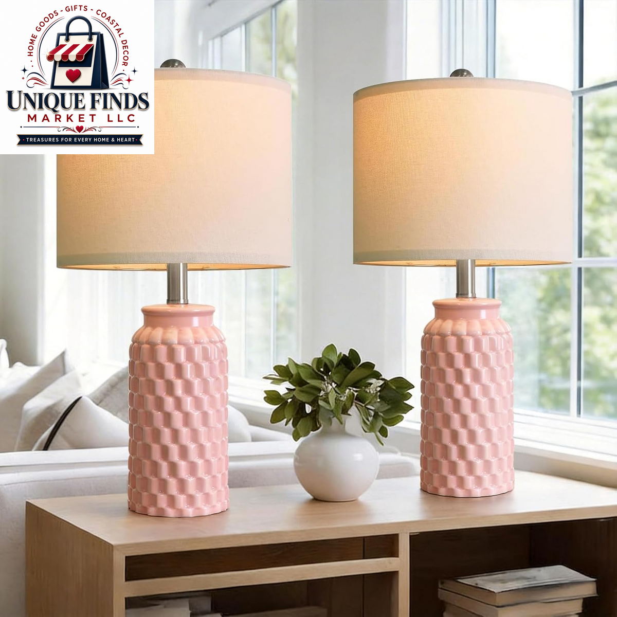 Usumkky 20.5-Inch Ceramic Table Lamp Set of 2 - Modern Farmhouse and Boho Design, Ideal for Bedroom Nightstands and Living Room End Tables, Compact Desk Lamps in Cream