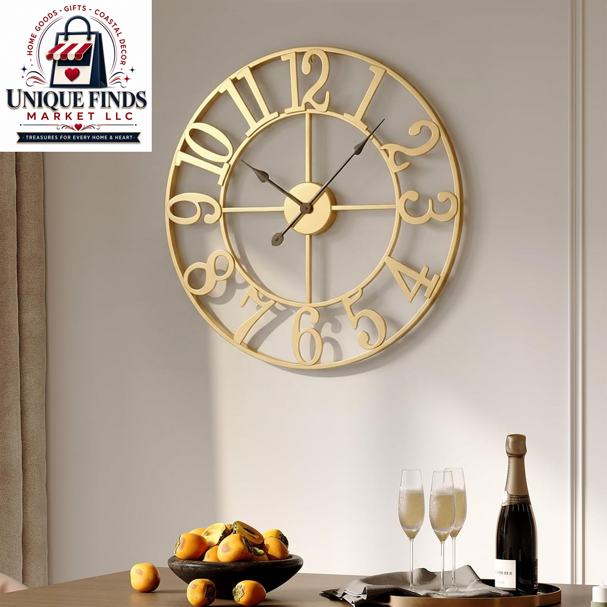 Cuspin 24-Inch Gold Metal Wall Clock for Elegant Living Room Decor