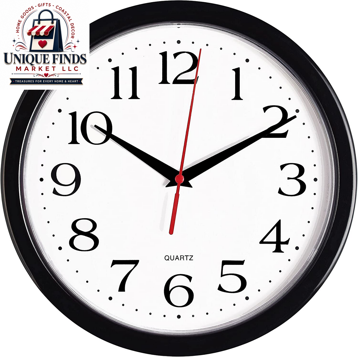 Bernhard Products 12-Inch Black Silent Wall Clock - Non-Ticking Quartz, Battery Operated, Easy to Read for Home, Office, Kitchen, Classroom, and School Use