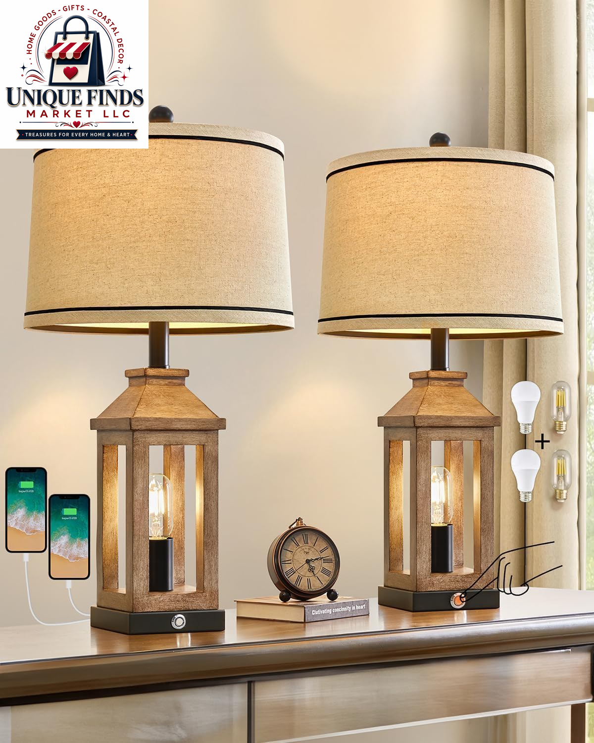 Set of 2 Modern 23.75" Table Lamps for Living Room and Bedroom Nightstands