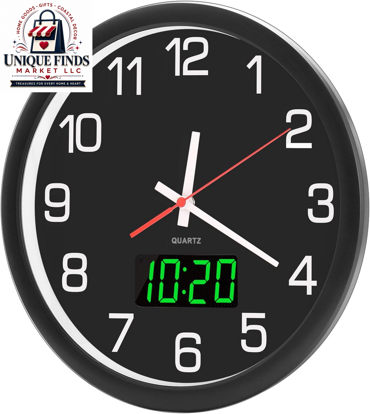 12-Inch Silent Non-Ticking Quartz Wall Clock with Night LED Display - Battery Operated Decorative Timepiece for Office, Kitchen, and Living Room
