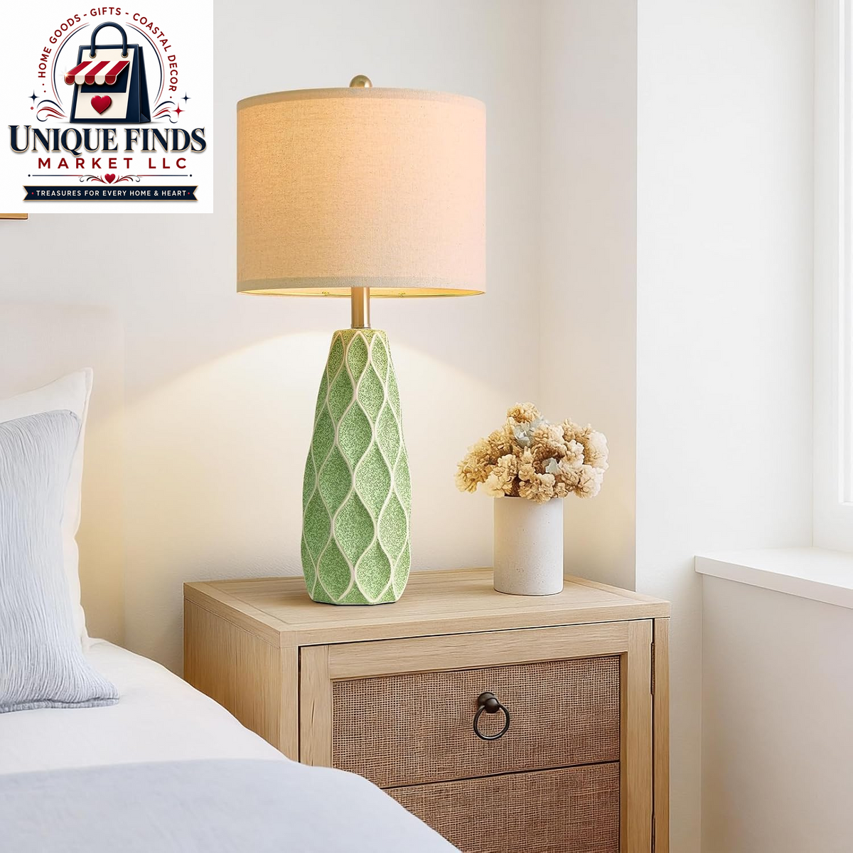 Set of 2 27.5" Green Ceramic Table Lamps for Bedroom and Living Room