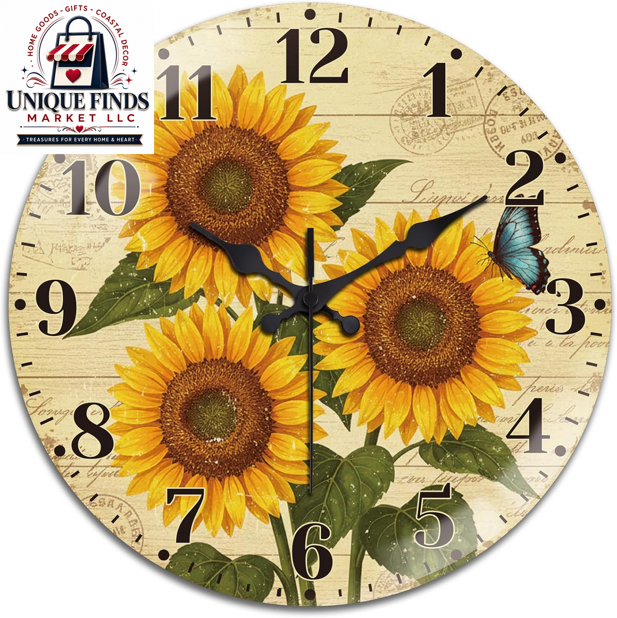 Peacoblue 12" Round Battery-Operated Marble Pattern Wall Clock