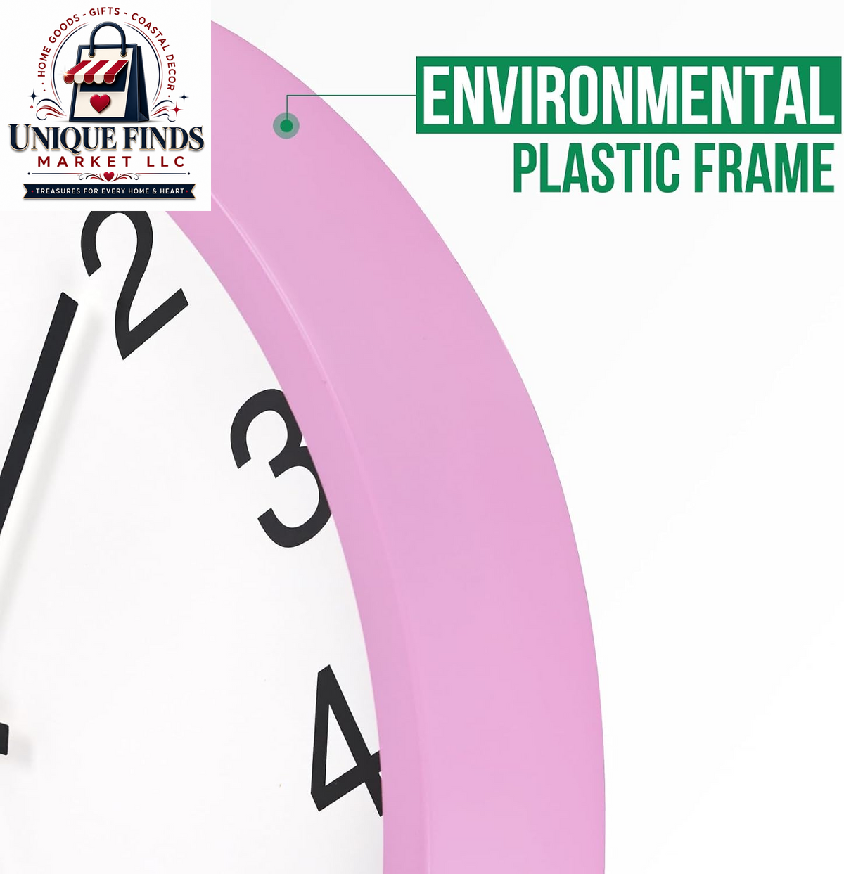 Silent Quartz Movement Wall Clock - Modern Round Plastic Design for Home, Office, School, Living Room, Bedroom, Kitchen (Pink, 12 Inch)