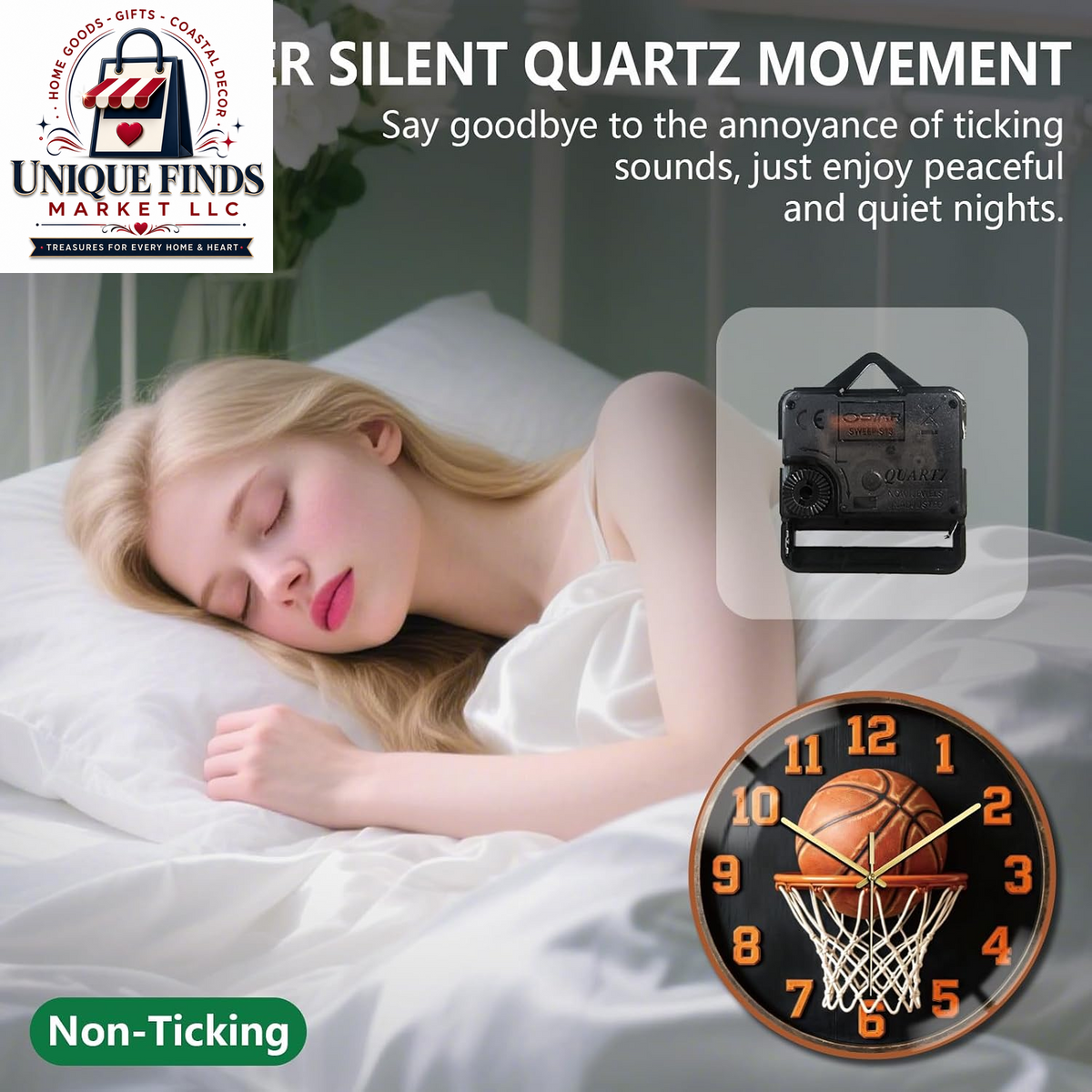 Peacoblue 12-Inch Battery-Operated Basketball Wall Clock