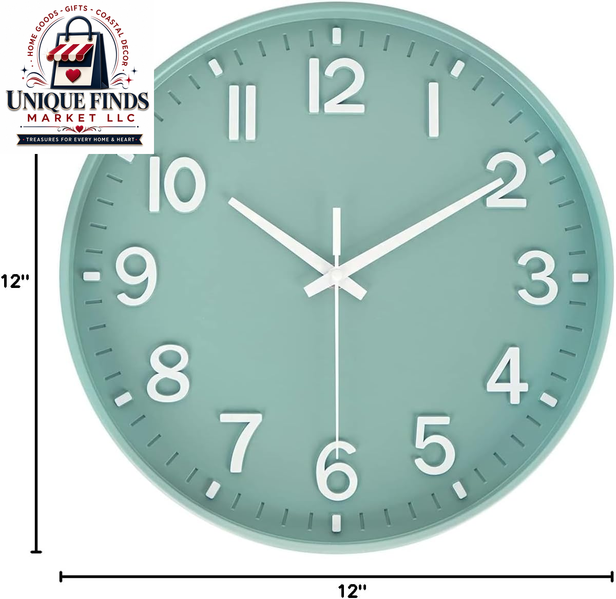 HZDHCLH 12-Inch Battery Operated Silent Wall Clock in Green