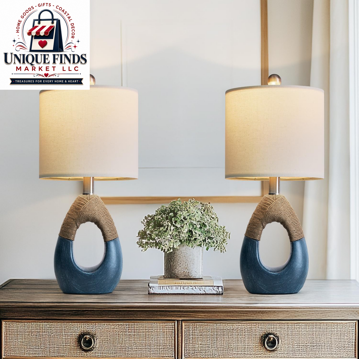 19 Inch Boho Table Lamps Set of 2 Blue Bedroom Living Room End Table Lamps