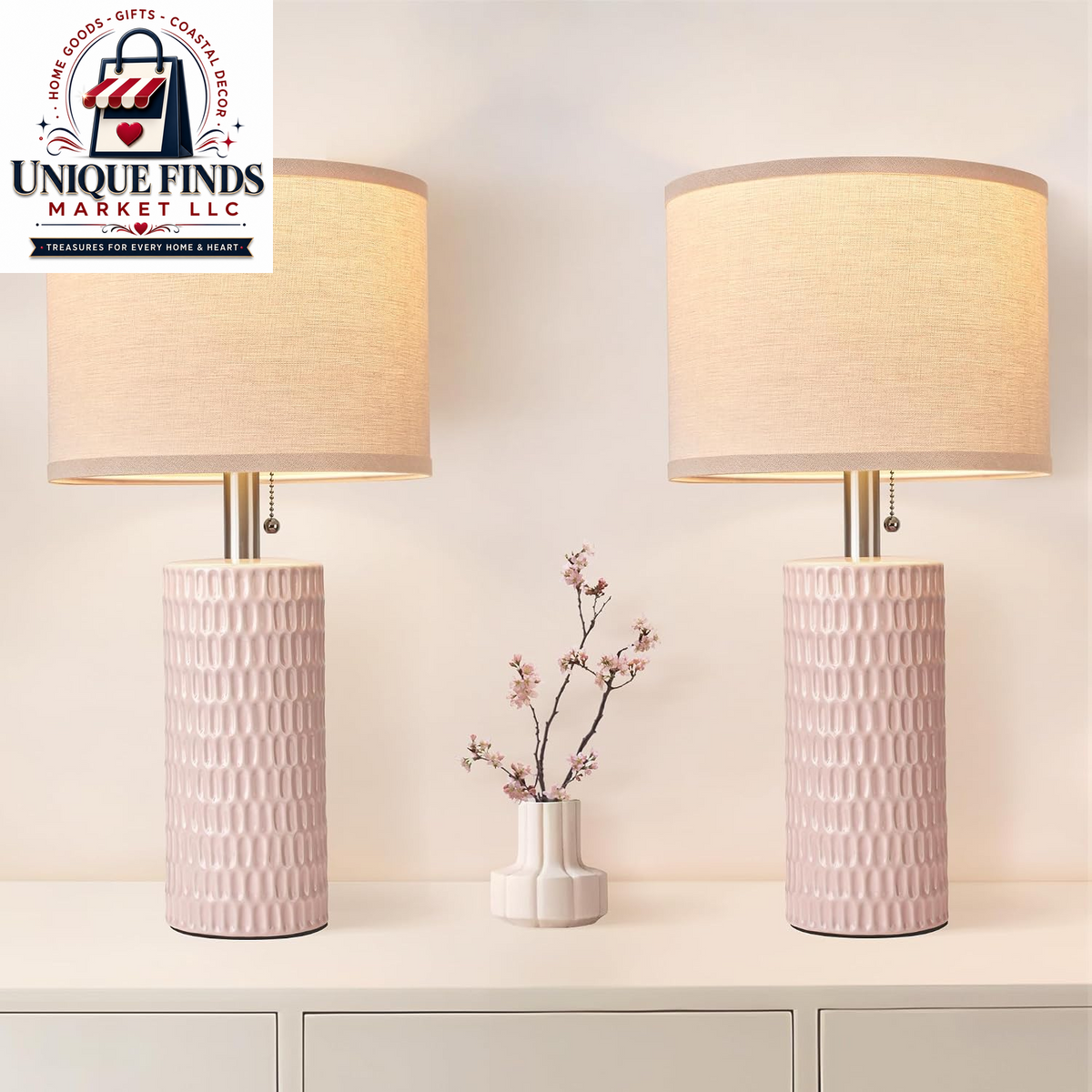 Reaketon 20” Modern Table Lamps Set of 2, Lamps for Bedroom, Blue