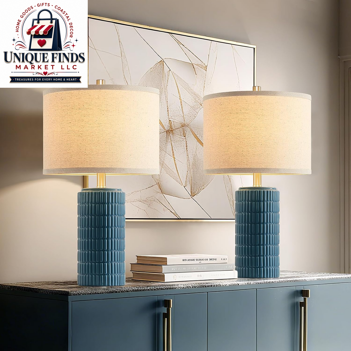 AIEAMPDO 23-Inch Set of 2 Farmhouse Ceramic Table Lamps for Living Room Decor