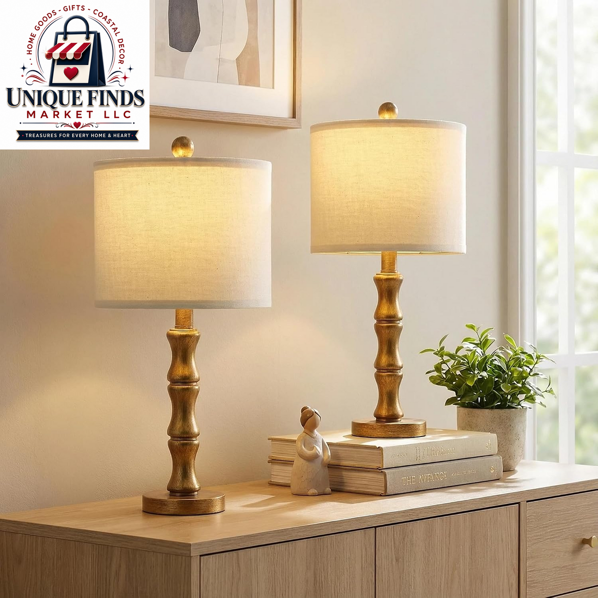 BOBOMOMO 20.5" Vintage Nightstand Lamp Set of 2, Farmhouse Table Lamps with Antique Gold Resin Base and Linen Shade, Ideal for Bedroom, Living Room, Office, and Elegant Home Décor