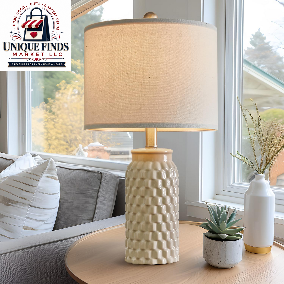 Usumkky 20.5-Inch Ceramic Table Lamp Set of 2 - Modern Farmhouse and Boho Design, Ideal for Bedroom Nightstands and Living Room End Tables, Compact Desk Lamps in Cream