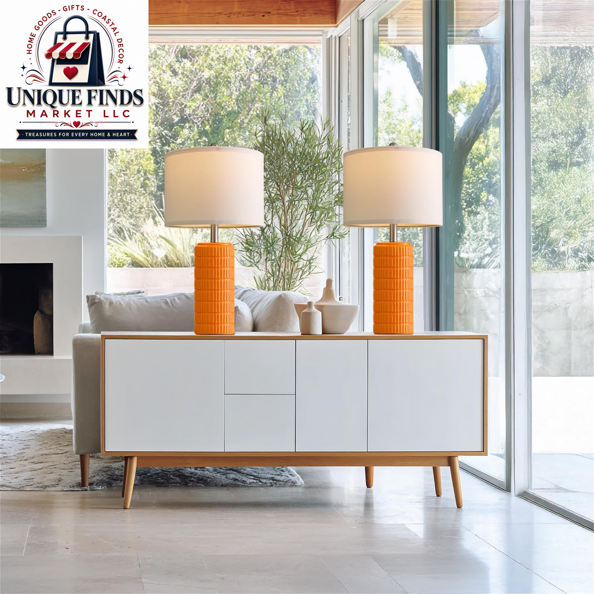 Pokat Set of 2 Modern 23" Orange Ceramic Table Lamps for Living Room and Bedroom Decor