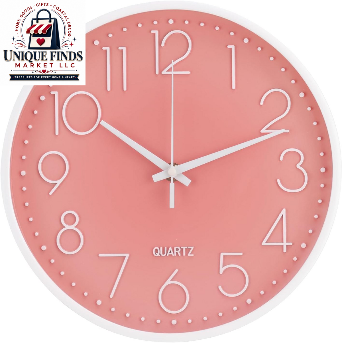 12-Inch Non-Ticking Silent Quartz Wall Clock with Red Stereoscopic Dial - Modern Round Design for Home, Office, School, Living Room, Bedroom, and Kitchen Decor