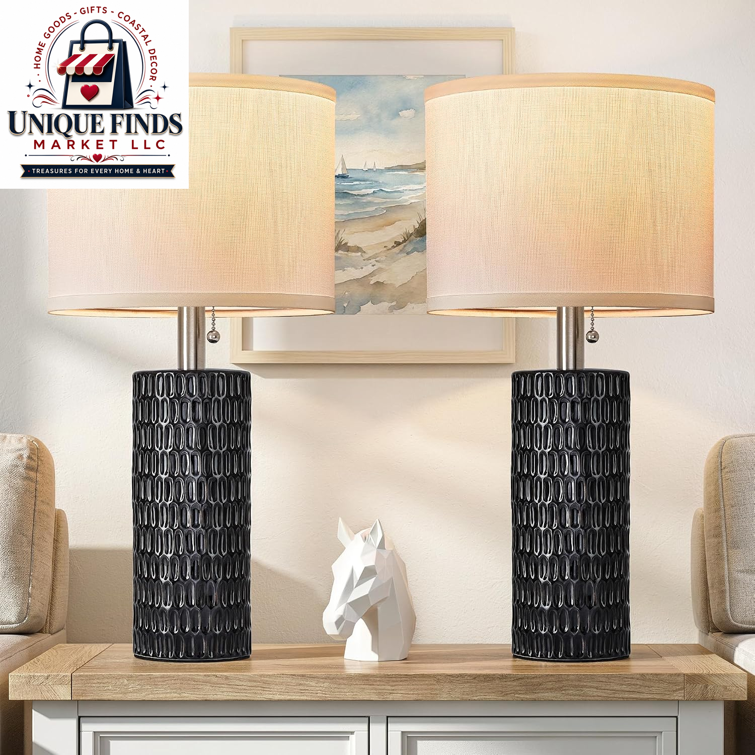 Reaketon 20” Modern Table Lamps Set of 2, Lamps for Bedroom, Blue