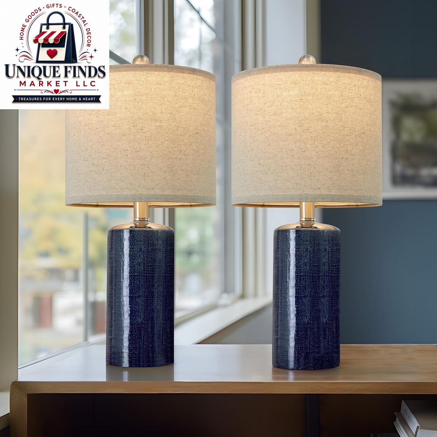 Small Table Lamps Set of 2 for Living Room 20.25" Blue Lamps Bedside Lamps