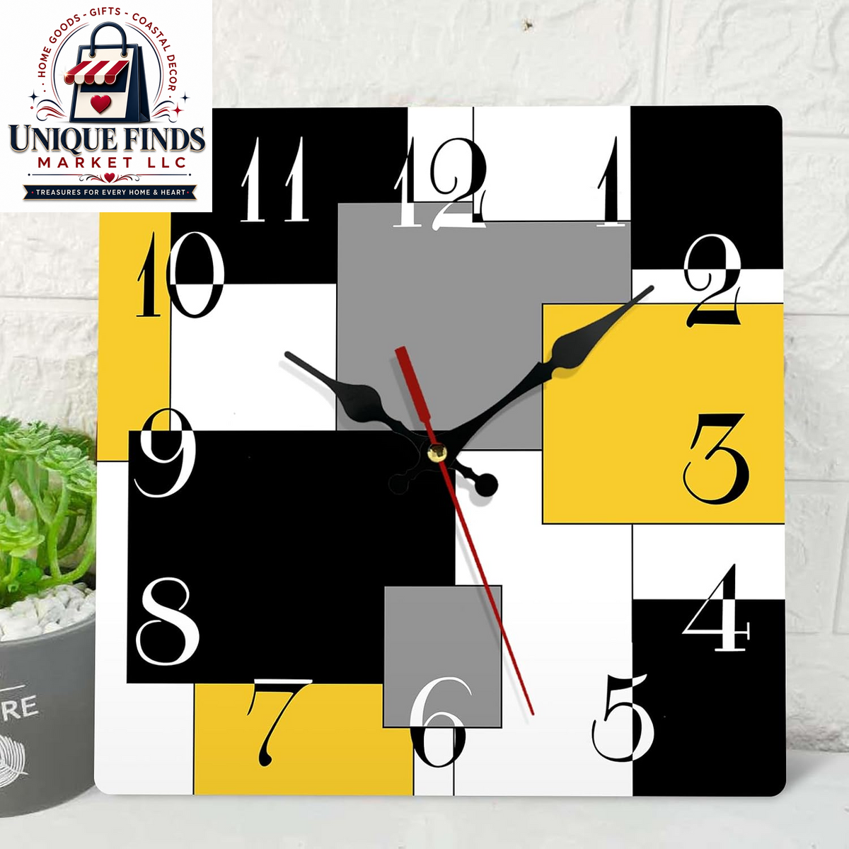 Artsocket 12" Silent Non-Ticking Square Wall Clock in Abstract Rustic Design