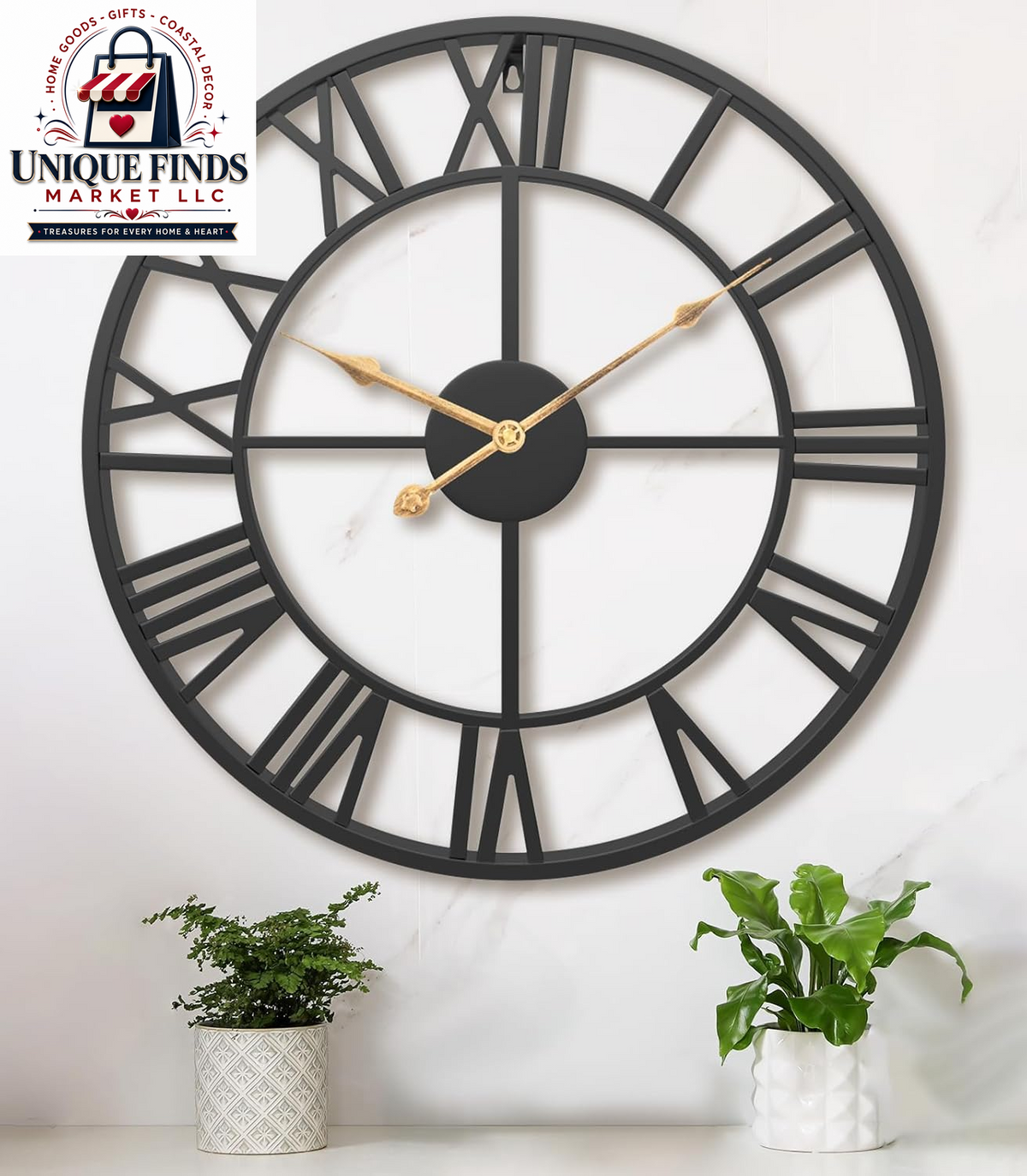 Pytha Sight 14-Inch Metal Wall Clock with Roman Numerals for Living Room Decor