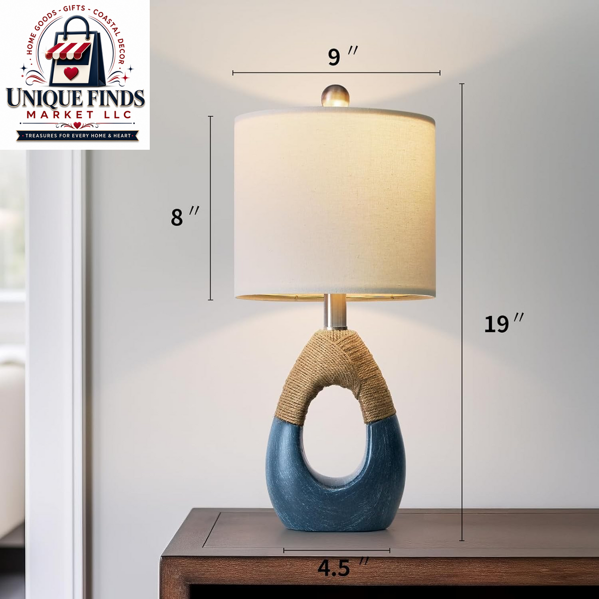 19 Inch Boho Table Lamps Set of 2 Blue Bedroom Living Room End Table Lamps