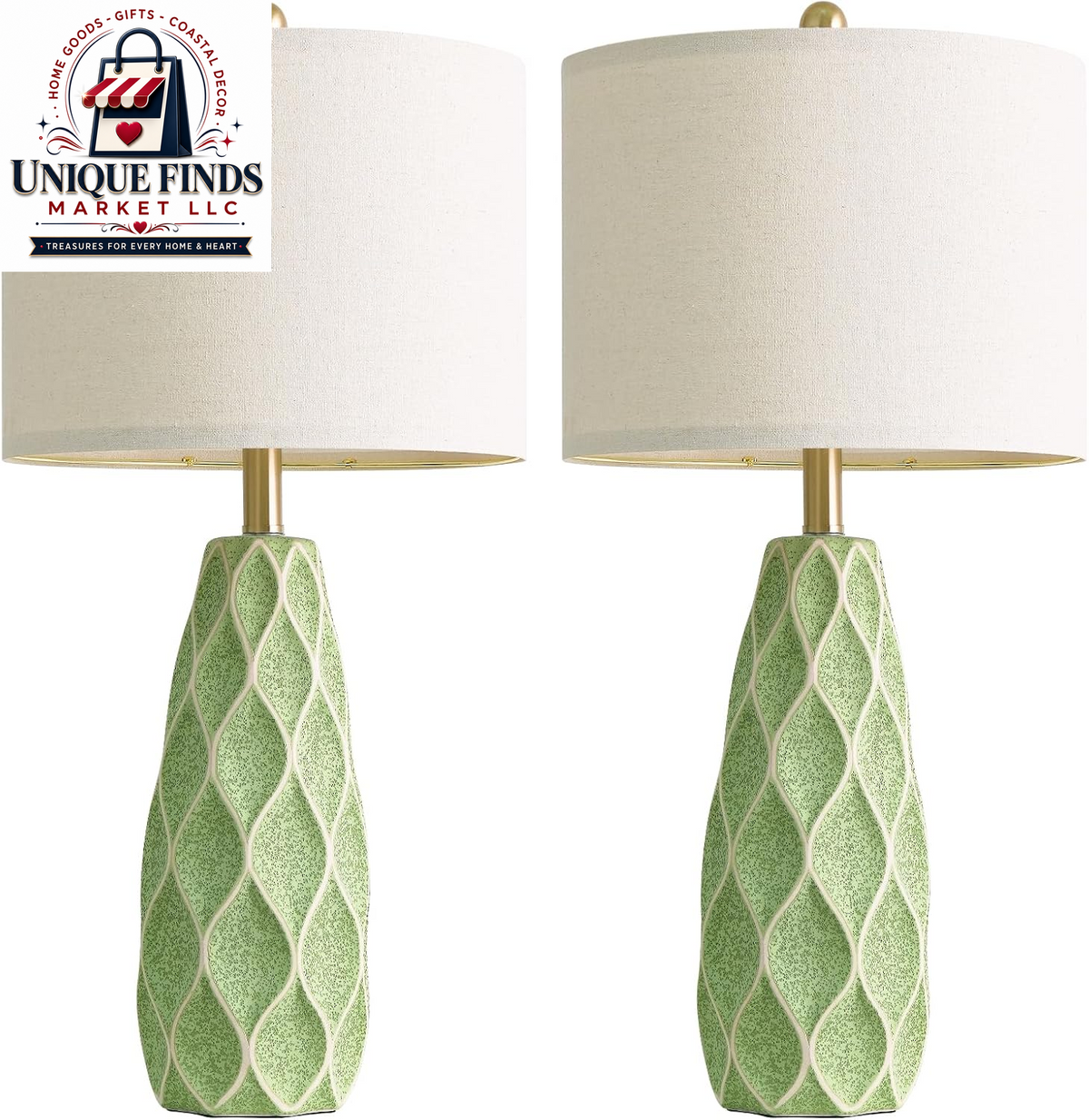 Set of 2 27.5" Green Ceramic Table Lamps for Bedroom and Living Room