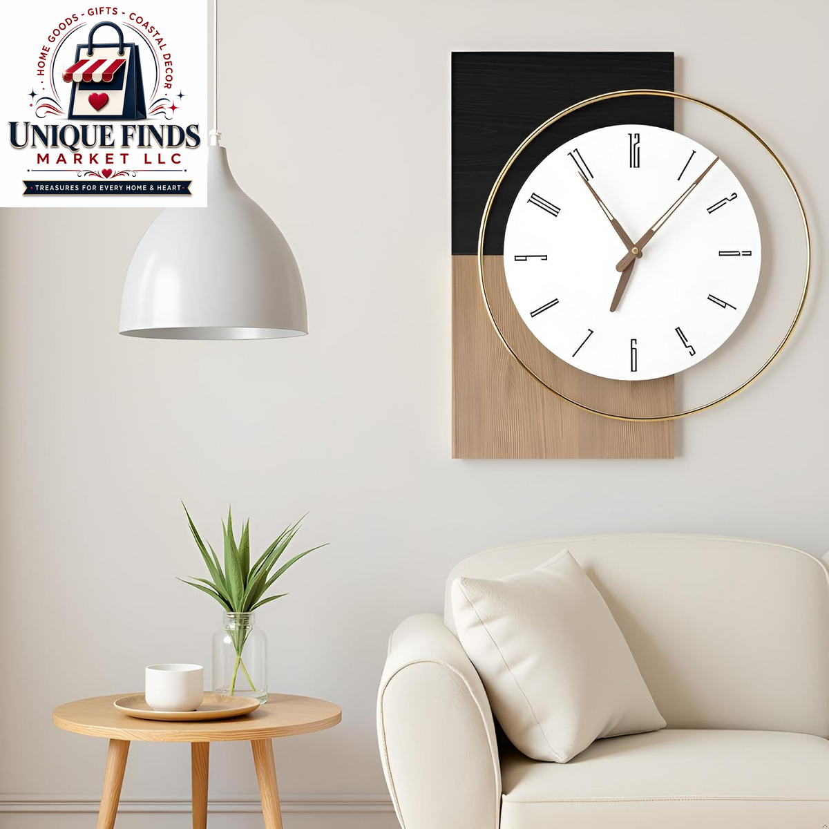 20-Inch Round Wooden Wall Clock - Silent Non-Ticking, Battery Operated