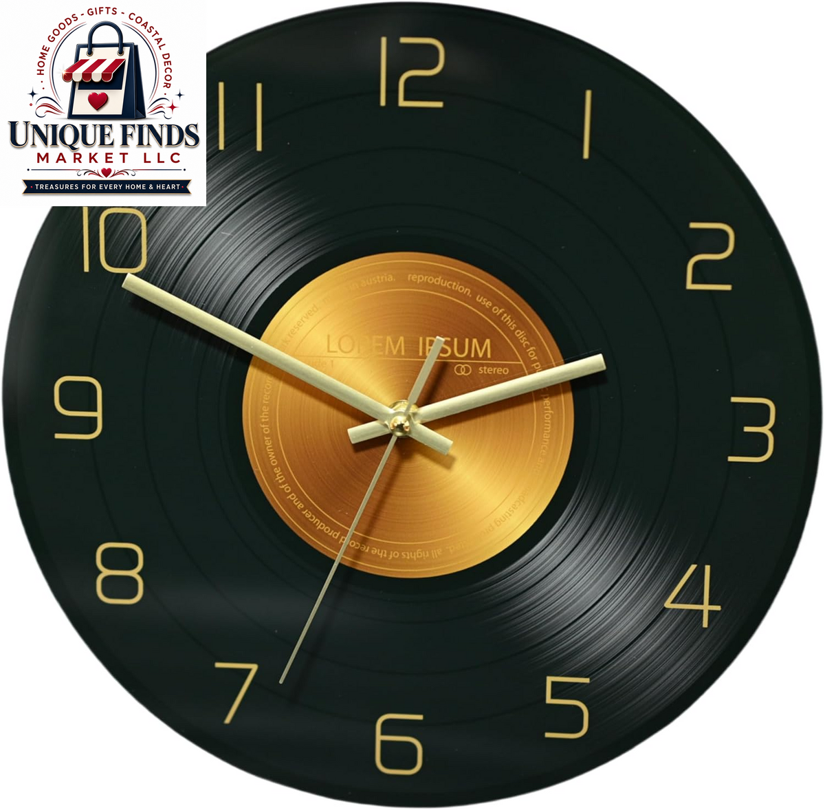 12-Inch Classic Glass Wall Clock with Music Record Design - Silent, Non-Ticking Battery Operated Clock for Living Room Decor (Size A)