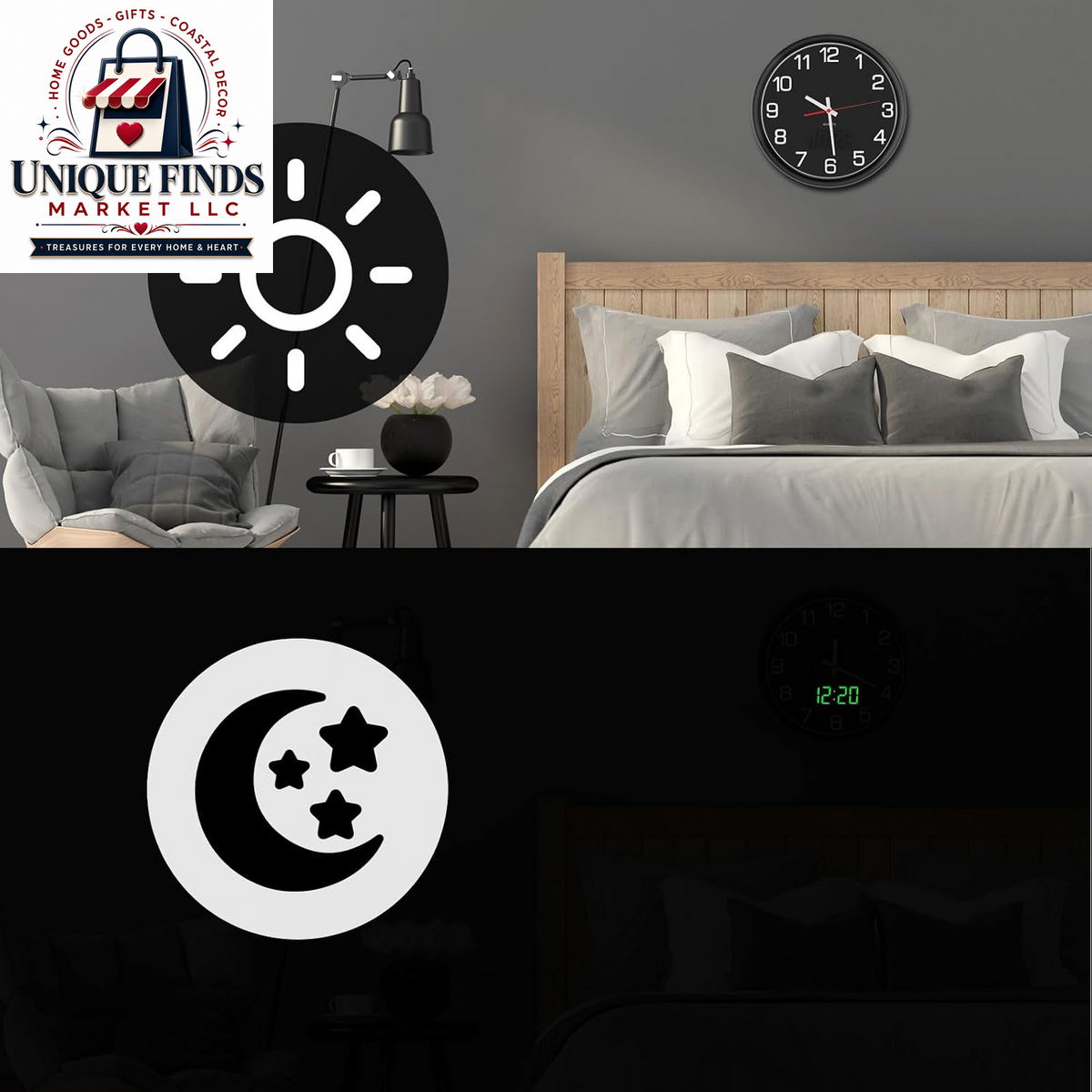 12-Inch Silent Non-Ticking Quartz Wall Clock with Night LED Display - Battery Operated Decorative Timepiece for Office, Kitchen, and Living Room