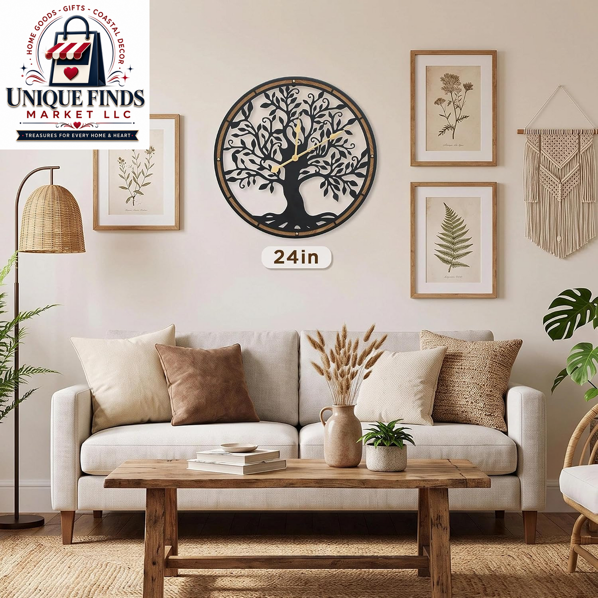 Micasso Decorative Large Wall Clock: 24-Inch Tree of Life, Battery Operated