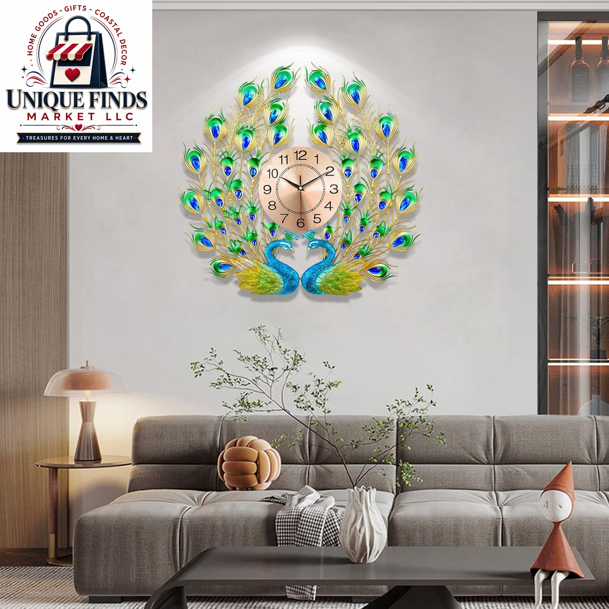 Large 28-Inch Silent Non-Ticking Peacock Wall Clock - 3D Luxury Decorative Timepiece for Living Room, Bedroom, and Dining Room Decor