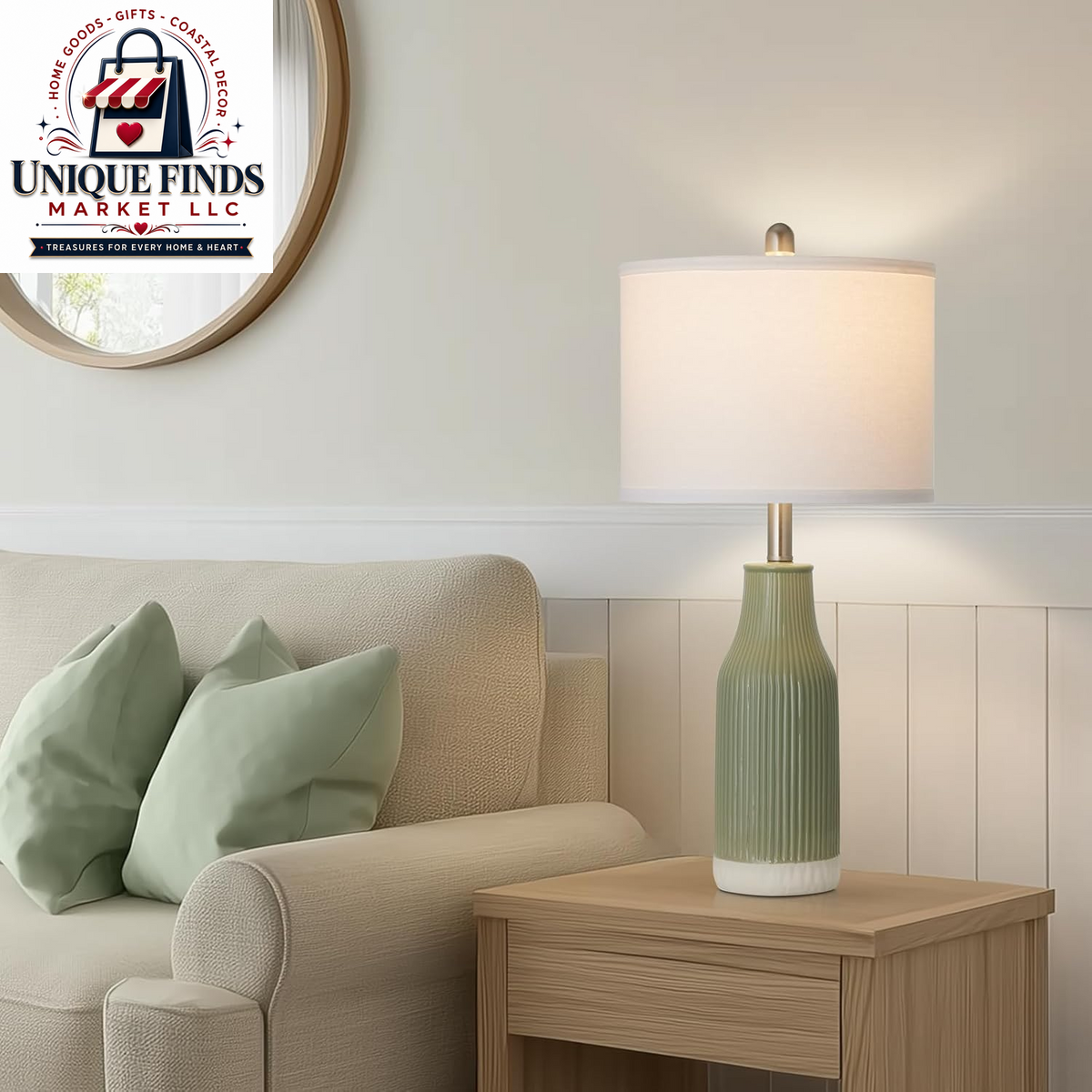 Set of 2 Sage Green 24.5" Ceramic Table Lamps for Bedroom and Living Room, Ideal for Nightstands and End Tables (Includes 2 LED Bulbs)