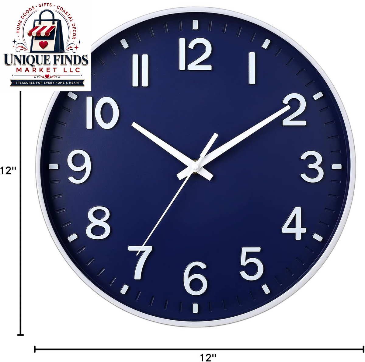 HZDHCLH 12-Inch Navy Modern Wall Clock - Battery Operated, Silent, Non-Ticking