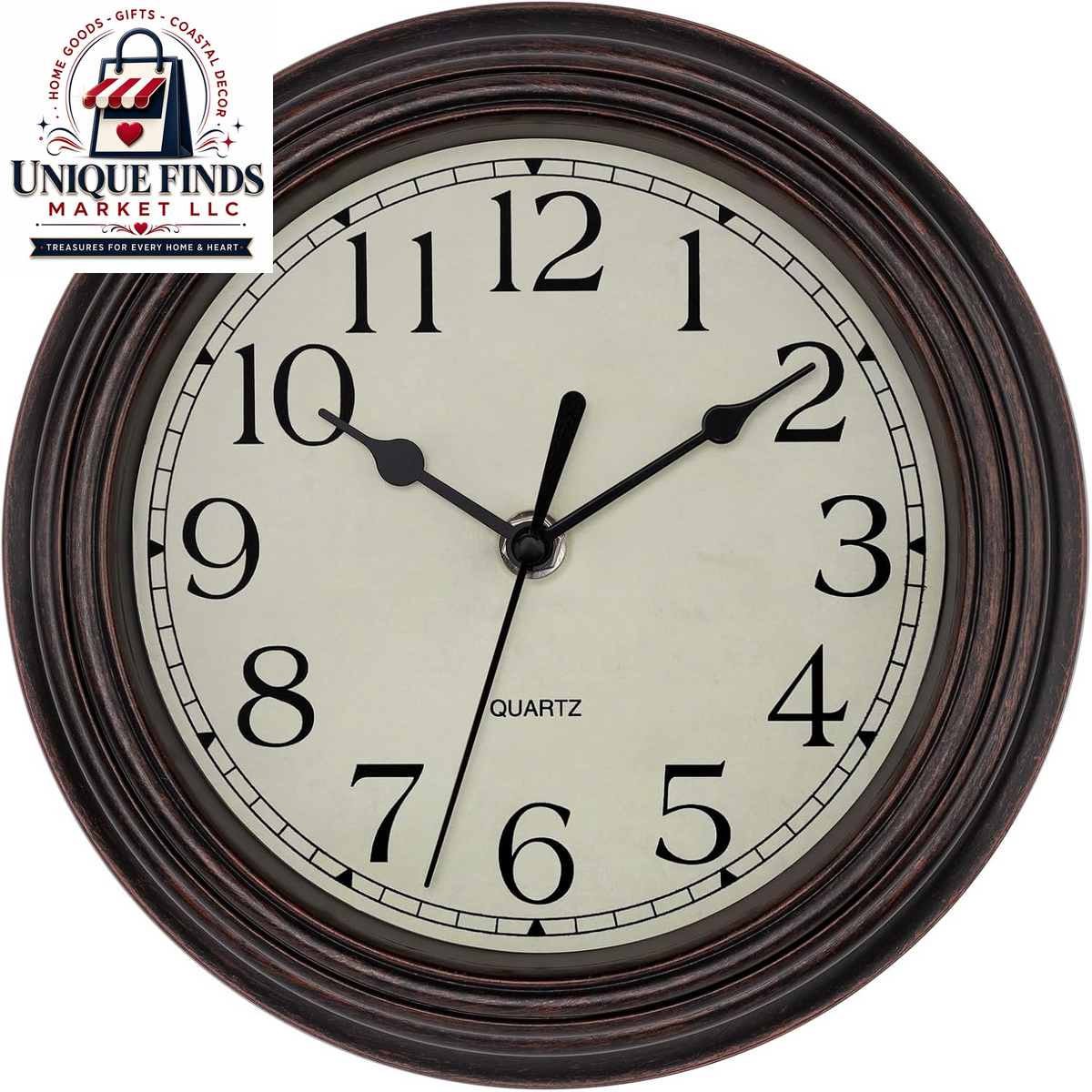 Foxtop 12-Inch Retro Silent Wall Clock - Battery Operated Bronze Finish