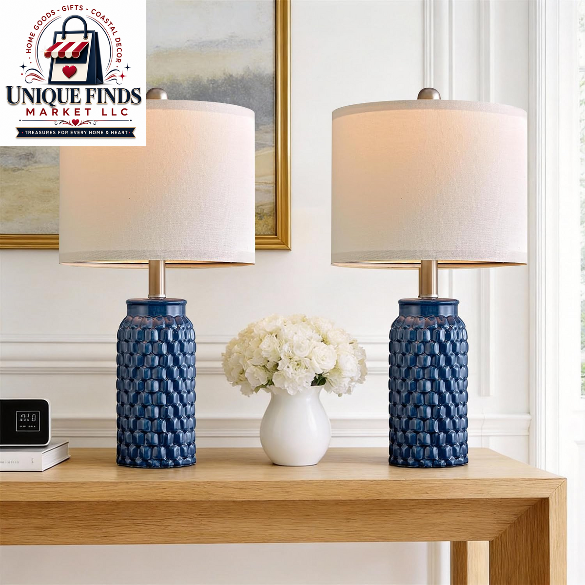 Usumkky 20.5-Inch Ceramic Table Lamp Set of 2 - Modern Farmhouse and Boho Design, Ideal for Bedroom Nightstands and Living Room End Tables, Compact Desk Lamps in Cream