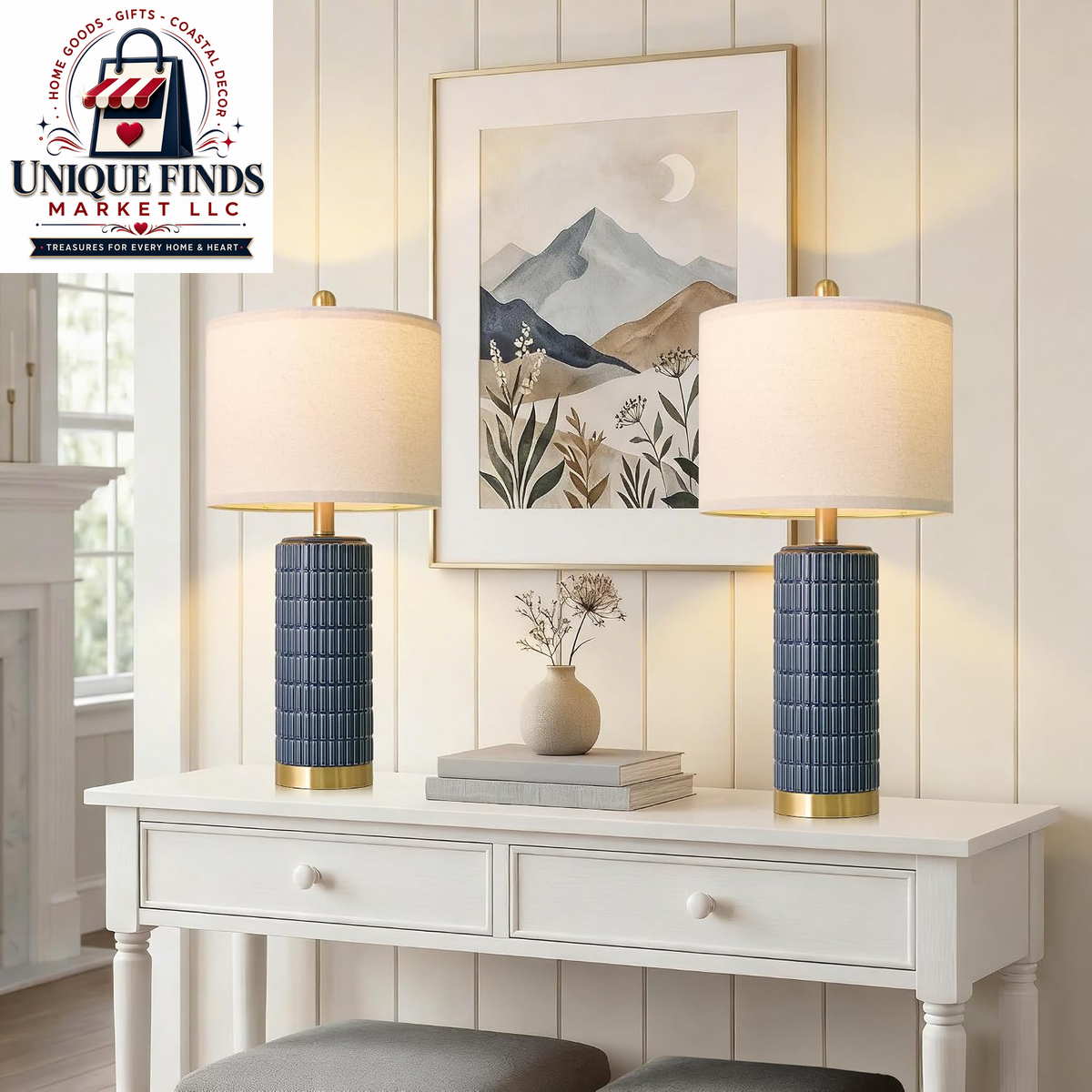 Pokat Set of 2 Ceramic Table Lamps, 21.5'' White, Ideal for Bedroom and Living Room