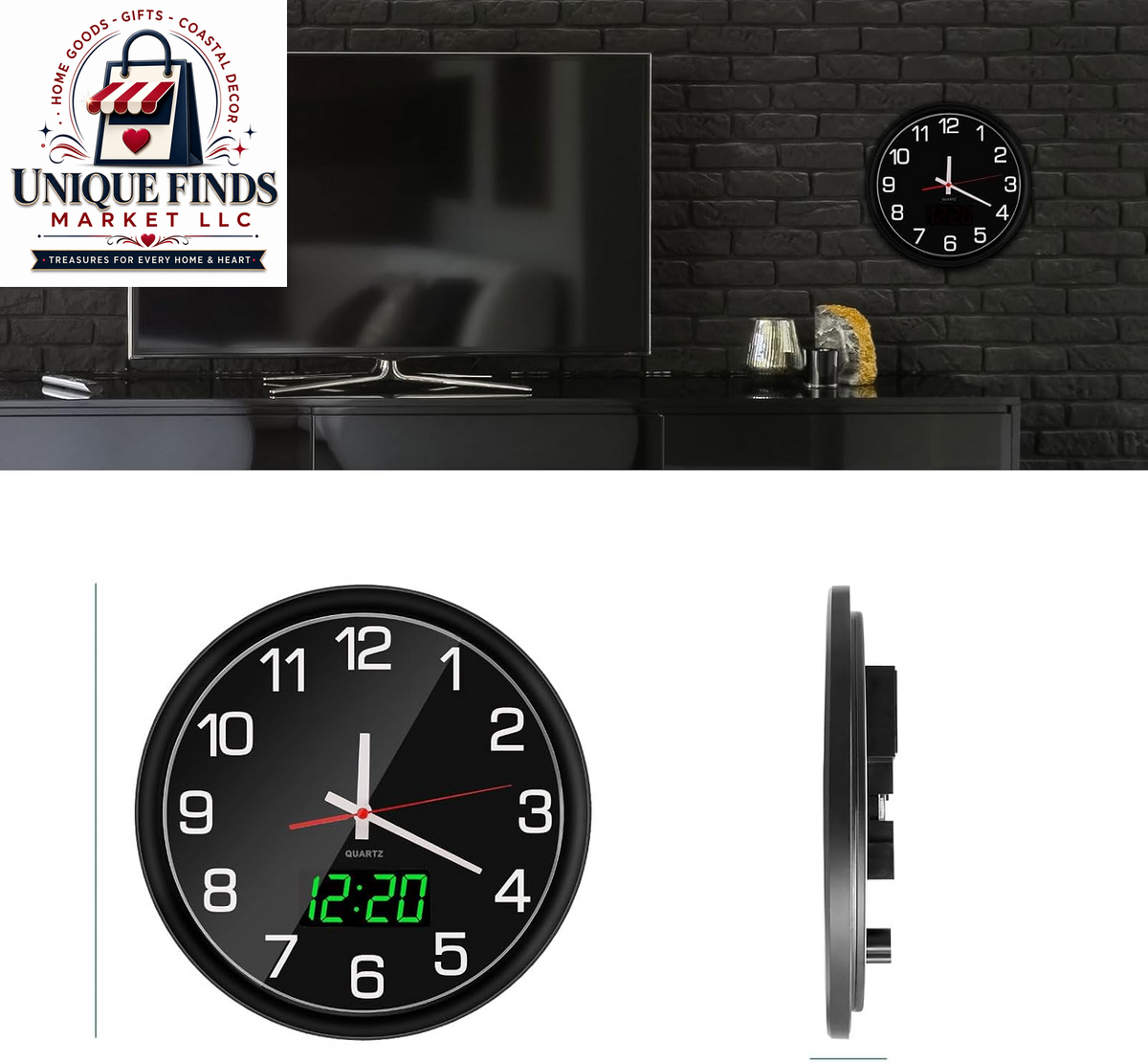 12-Inch Silent Non-Ticking Quartz Wall Clock with Night LED Display - Battery Operated Decorative Timepiece for Office, Kitchen, and Living Room
