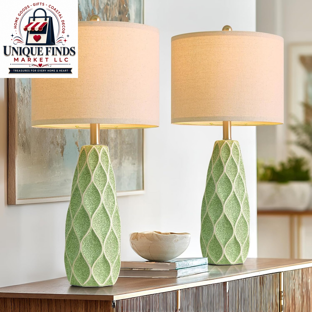 Set of 2 27.5" Green Ceramic Table Lamps for Bedroom and Living Room