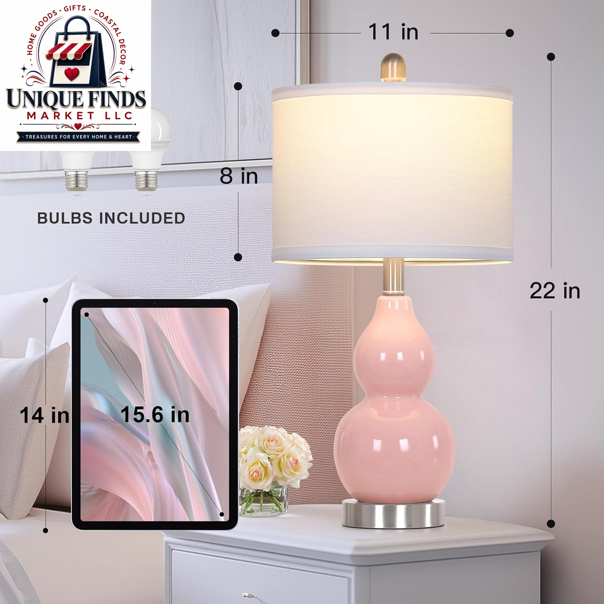Double Gourd Ceramic Table Lamps Set of 2 Pink Bedside Nightstand Lamps Decor